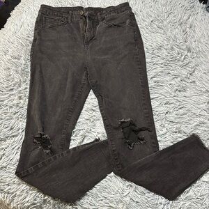 Black High Rise Distressed Skinny Jean